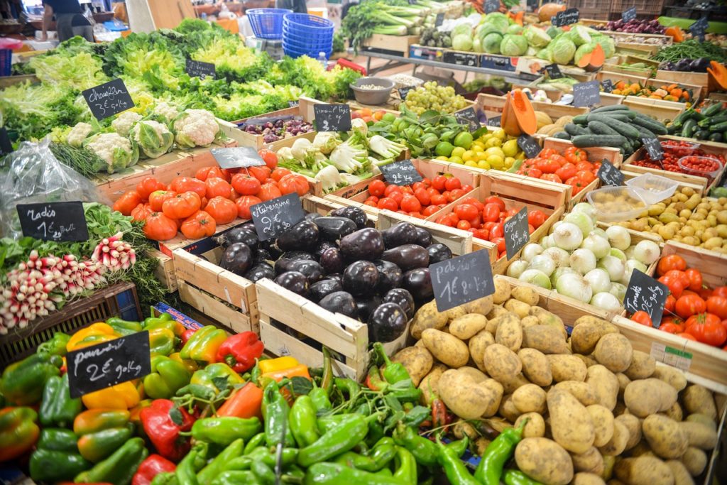 market, stand, vegetables